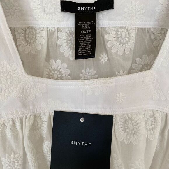 Smythe White Floral Embroidered Square Neck Puff Sleeve Top NWT Size Extra Small - Picture 5 of 6